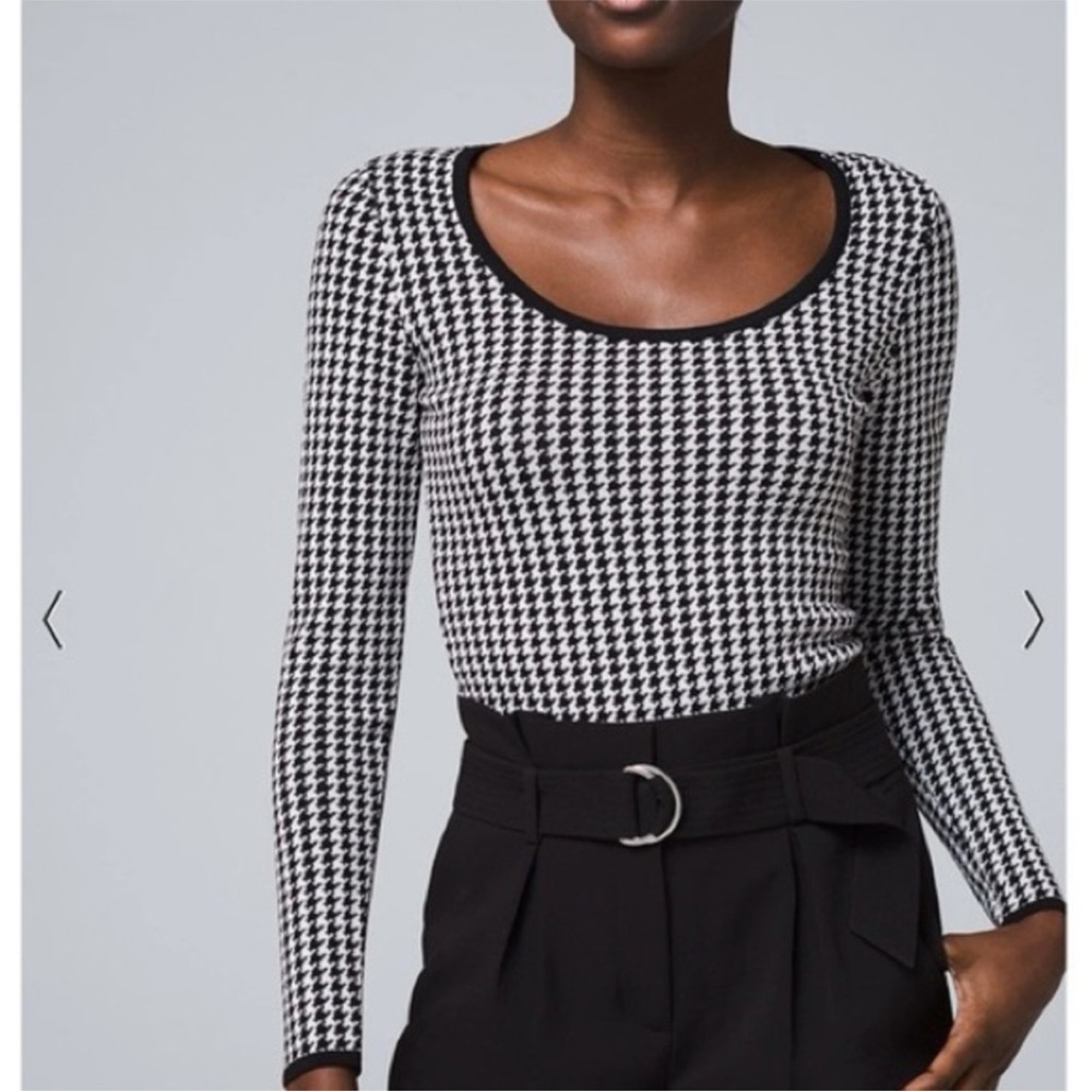 White‎ House Black Market WHBM Monochrome Houndstooth Scoop Neck Sweater XS